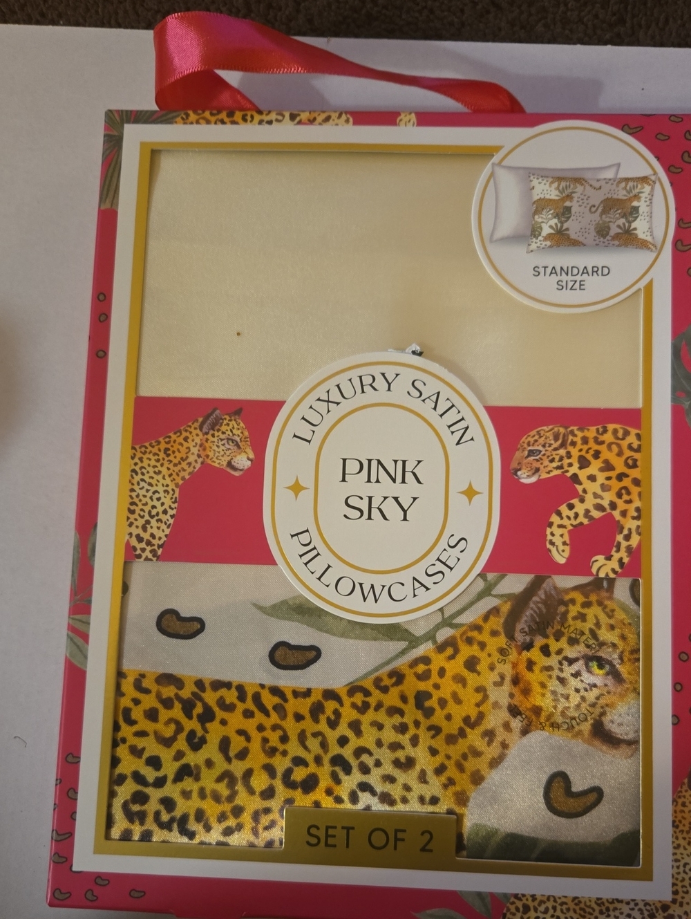 Pink Sky Luxury Satin Pillowcases - Yellow Leopard Print (Set of 2)